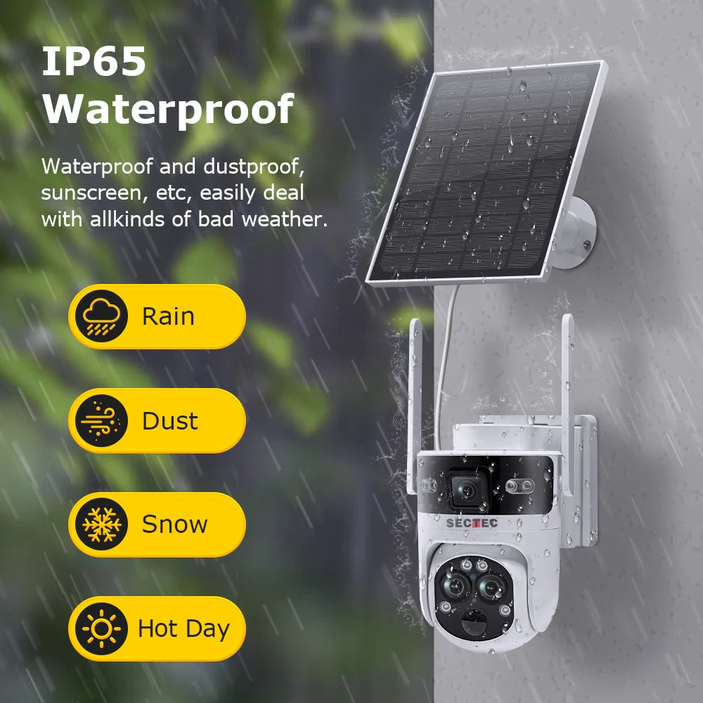 Caméra de Surveillance SECTEC 6 MP | 4G, Zoom 15x, Carte SIM, Vision Nocturne et Énergie Solaire