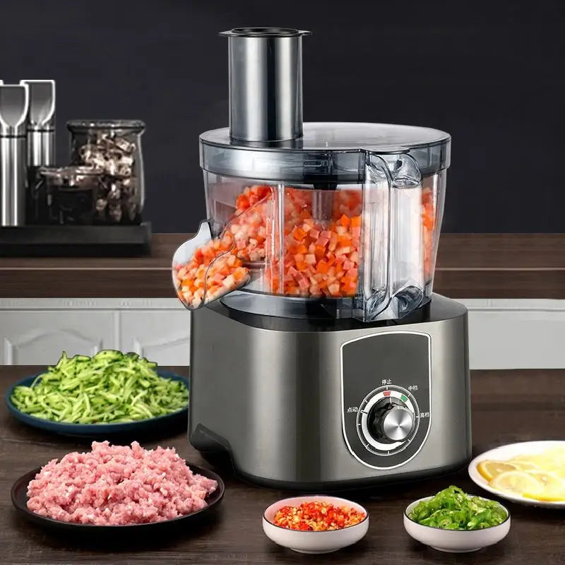 Robot culinaire électrique haute capacité 5L avec trancheuse à légumes, idéal pour la cuisine domestique et les activités de plein air, et lames de coupe multifonctionnelles.