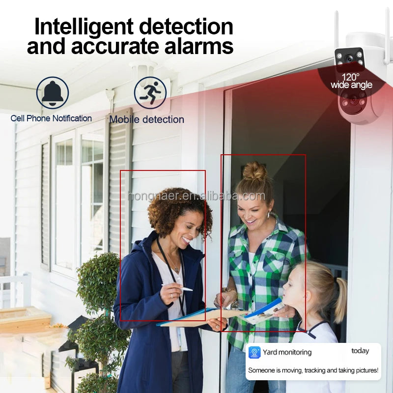 Caméra de Surveillance Hongnaer 6 MP | PTZ, Double Objectif, Wi-Fi Double Bande et Alimentation Solaire