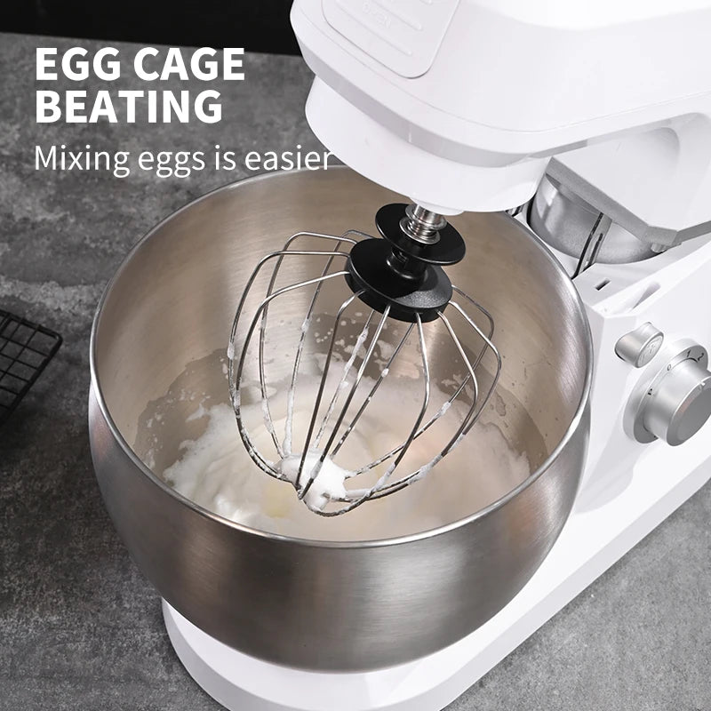 Robot pâtissier 1500 W en acier inoxydable avec batteur à œufs et à lait, capacité de 6 L, idéal pour la préparation de la farine, du pain et des gâteaux.