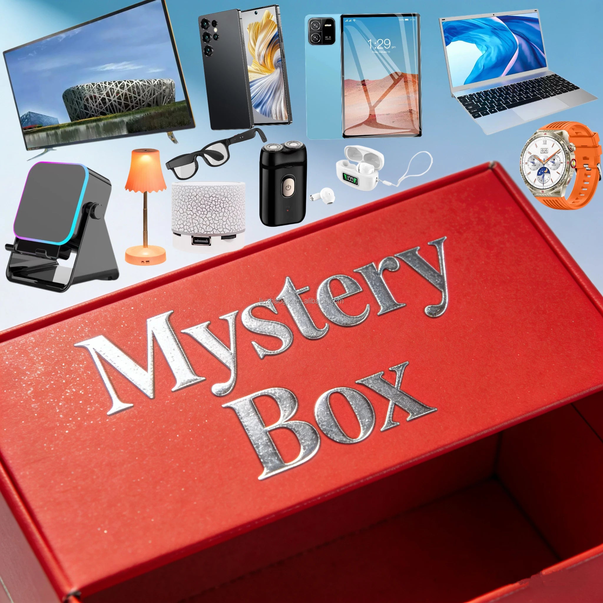 Coffret Mystère 100% Surprise – Smartphone, Tablette, Ordinateur portable, Montre, Écouteurs, TV