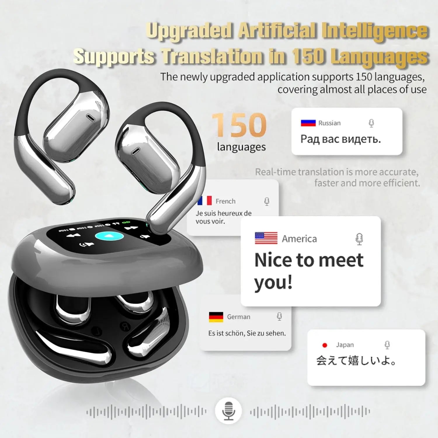 Écouteurs Traducteurs OWS IA – 144 Langues, Temps Réel, Bluetooth & iPhone Android