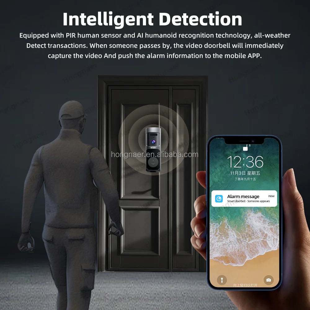 Sonnette vidéo intelligente sans fil Hongnaer 2MP WiFi avec batterie