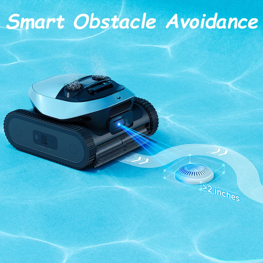 Robot nettoyeur de piscine sans fil intelligent, avec technologie de stationnement automatique, couverture à 360°, écologique et cycle de nettoyage de 4 heures.