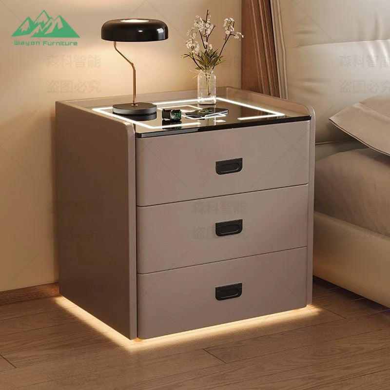 Table de Nuit Wayon – Verrou Digital, Charge Sans Fil, Enceinte BT & 3 Tiroirs