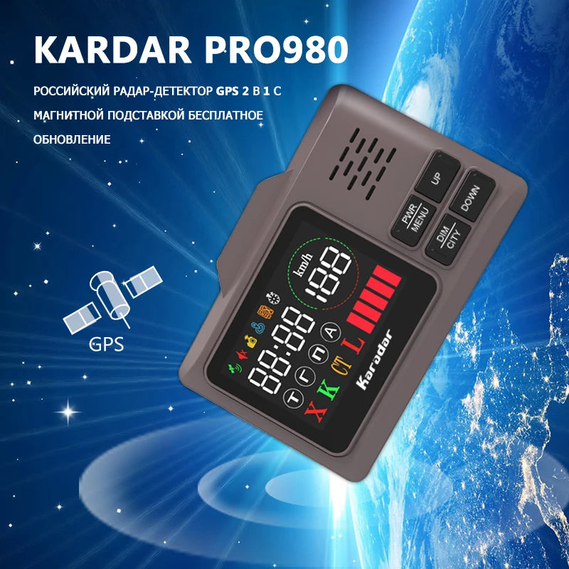 Détecteur de radars de voiture Karadar Pro980 Antiradar 2 en 1 avec alerte vocale russe et détection laser à 360° pour voiture