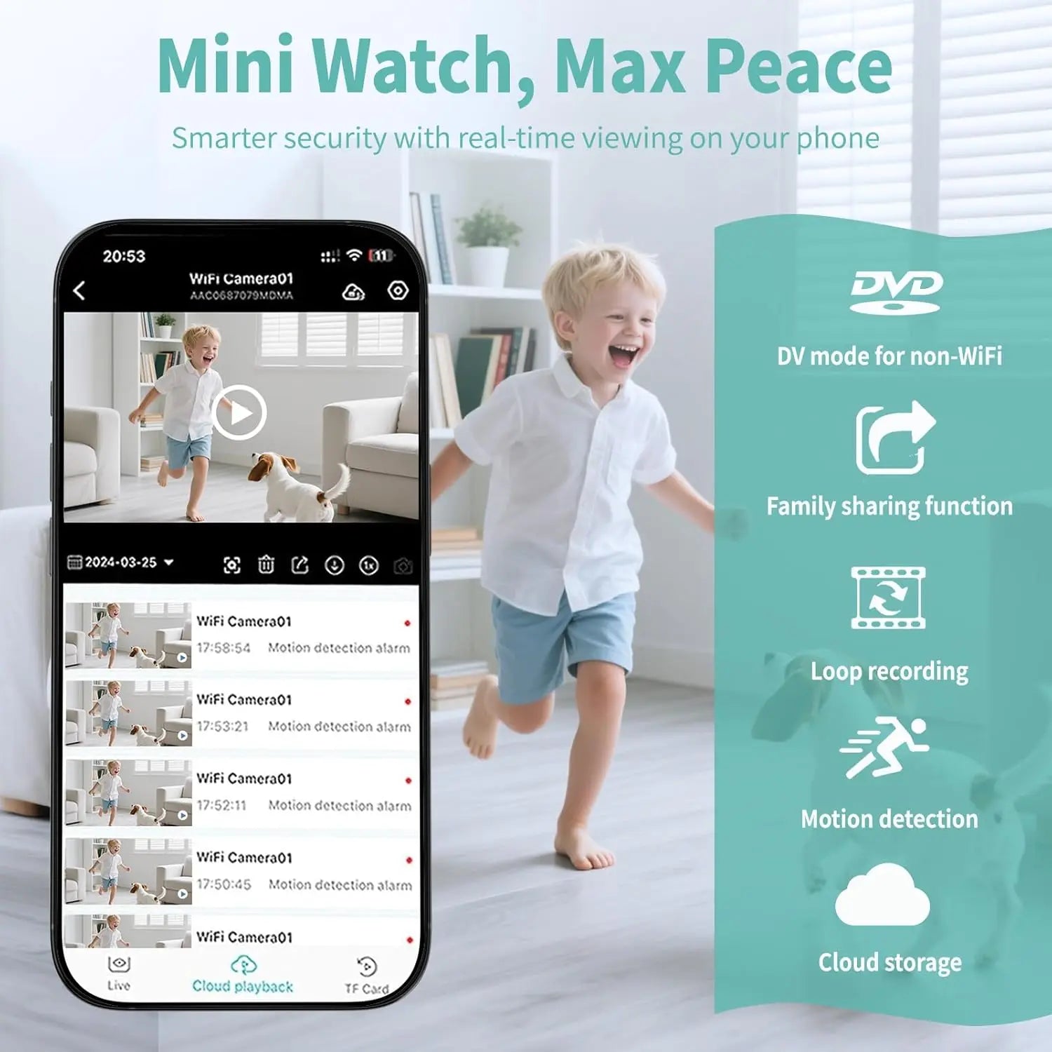 Mini caméra sans fil HD 1080p avec détection de mouvement et vision nocturne - Caméra de sécurité IP CCTV pour la maison