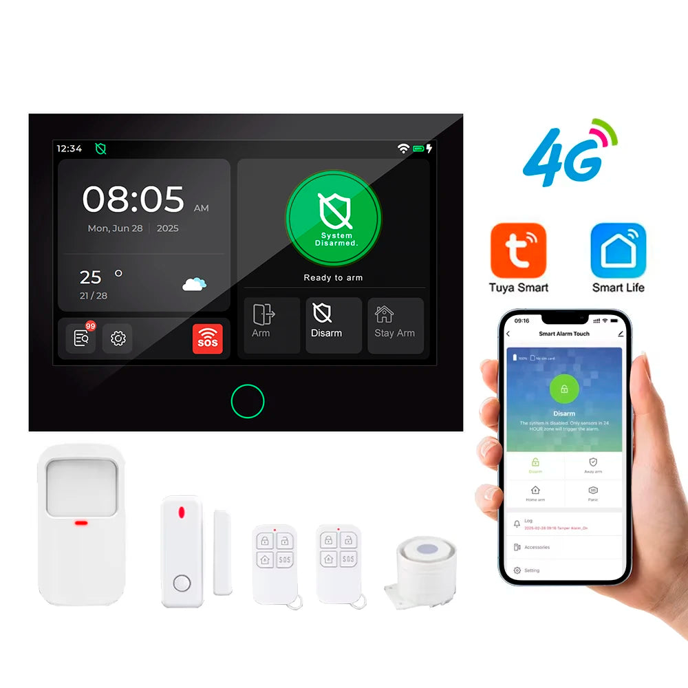 Système d'alarme antivol sans fil KERUI G74 WiFi 4G FSK Tuya Smart avec écran tactile IPS de 7 pouces