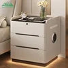 Table de Nuit Wayon – Charge Sans Fil, Enceinte BT, 3 Tiroirs & Verrou | Bois