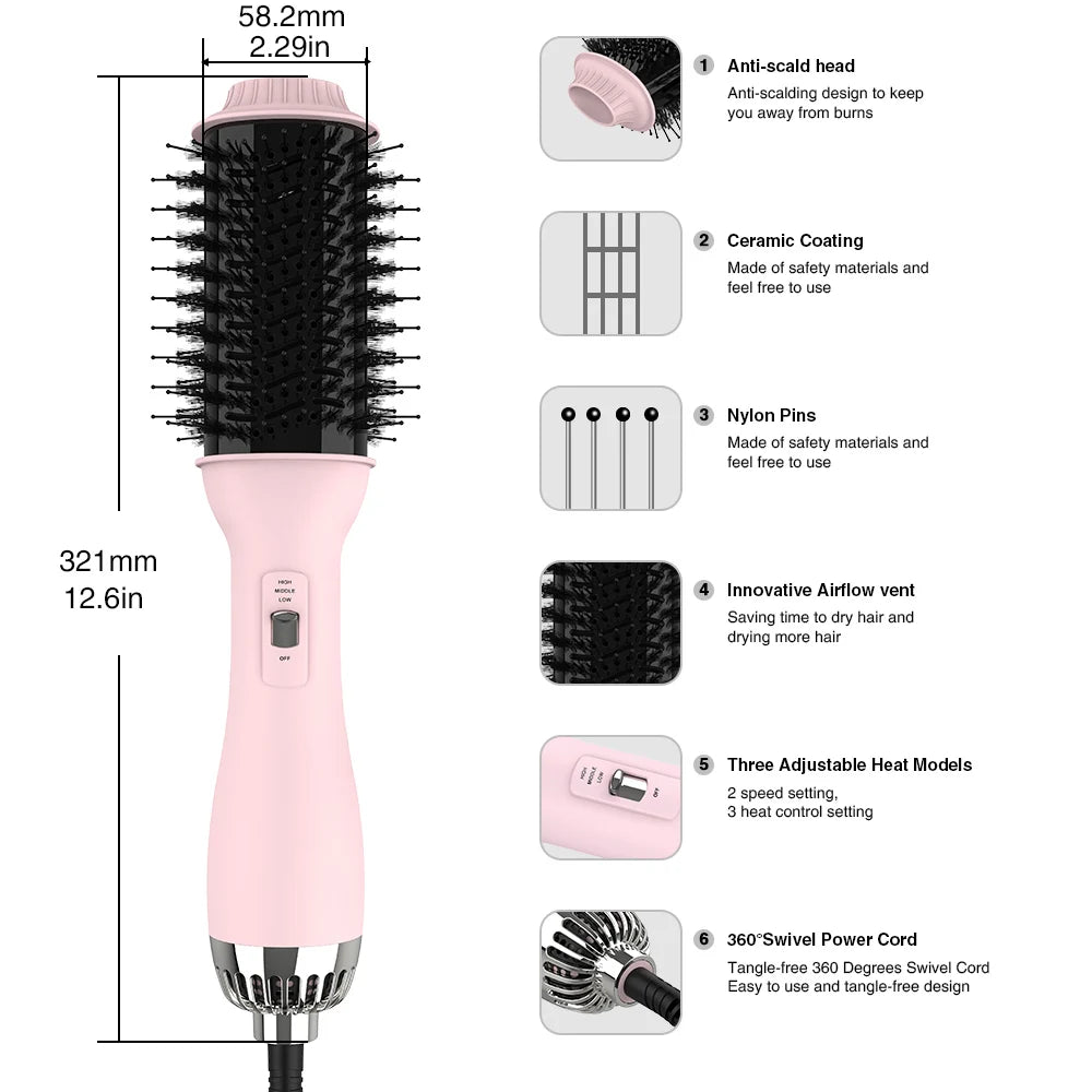 Peigne électrique ULELAY en livraison directe, 3 en 1 : sèche-cheveux, volumateur, lisseur et brosse à air chaud.