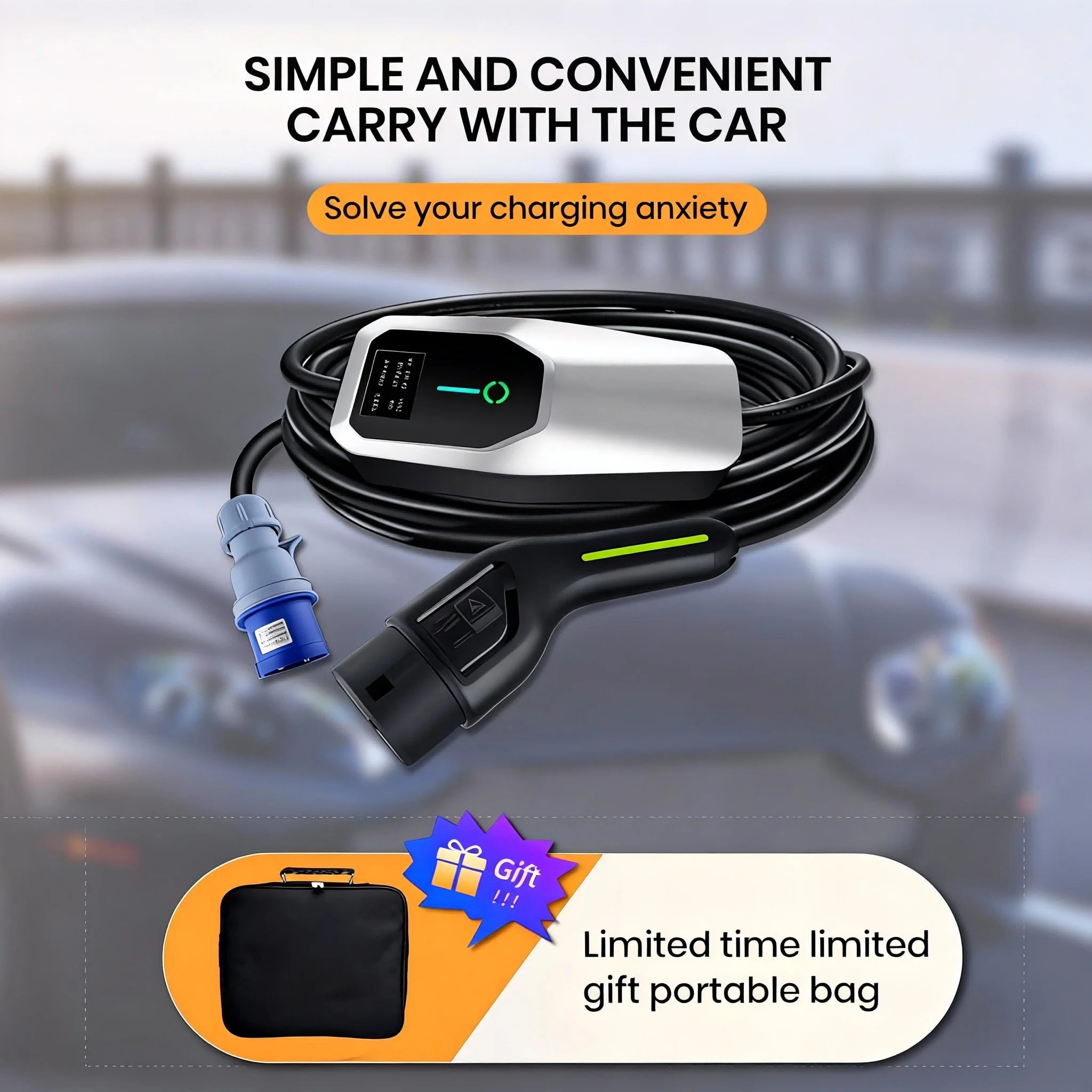 Vente en gros uniquement. Chargeur portable premium Shineyou 16 A 11 kW pour véhicules électriques, type 2, avec adaptateurs pour le marché mondial. Sûr et pratique.