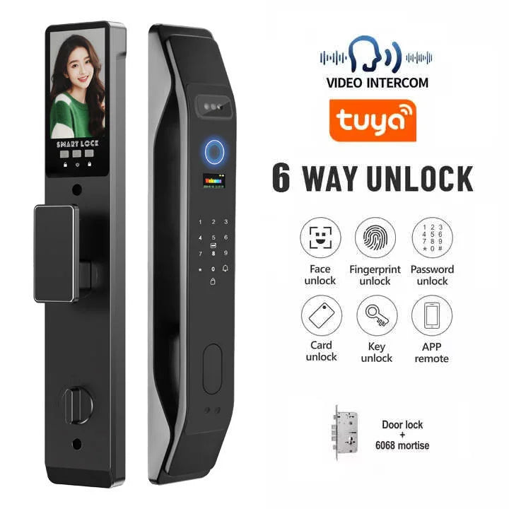 Serrure de porte intelligente Tuya : déverrouillage par empreinte numérique, mot de passe, télécommande, mot de passe numérique virtuel, contrôle par application 3D faciale. Utilisation à domicile et à l'hôtel.