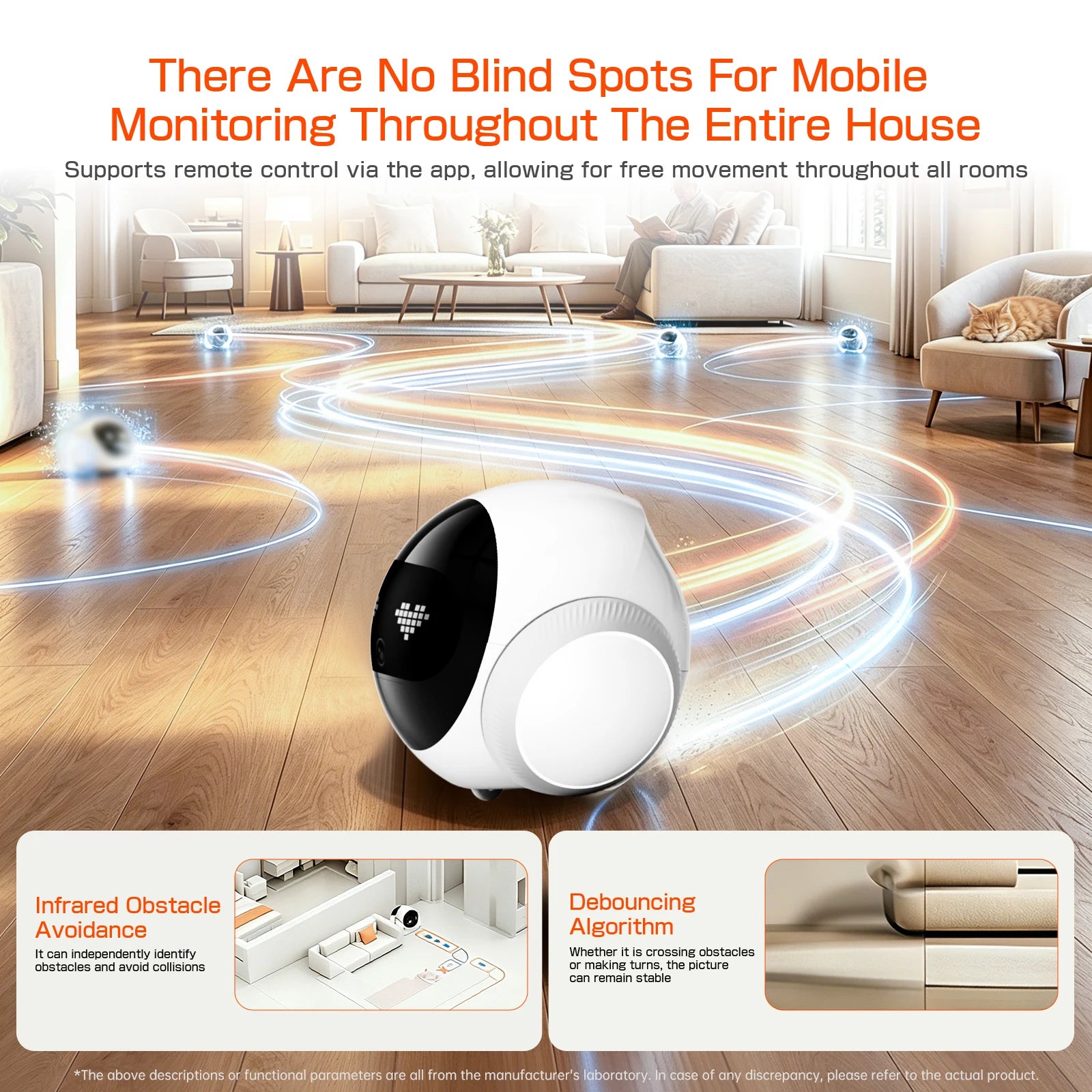 Robot domestique intelligent avec intelligence artificielle, protection et sécurité mobiles à 360°, surveillance des enfants et des personnes âgées, interaction avec les animaux domestiques, jouet laser, contrôle via application, charge automatique