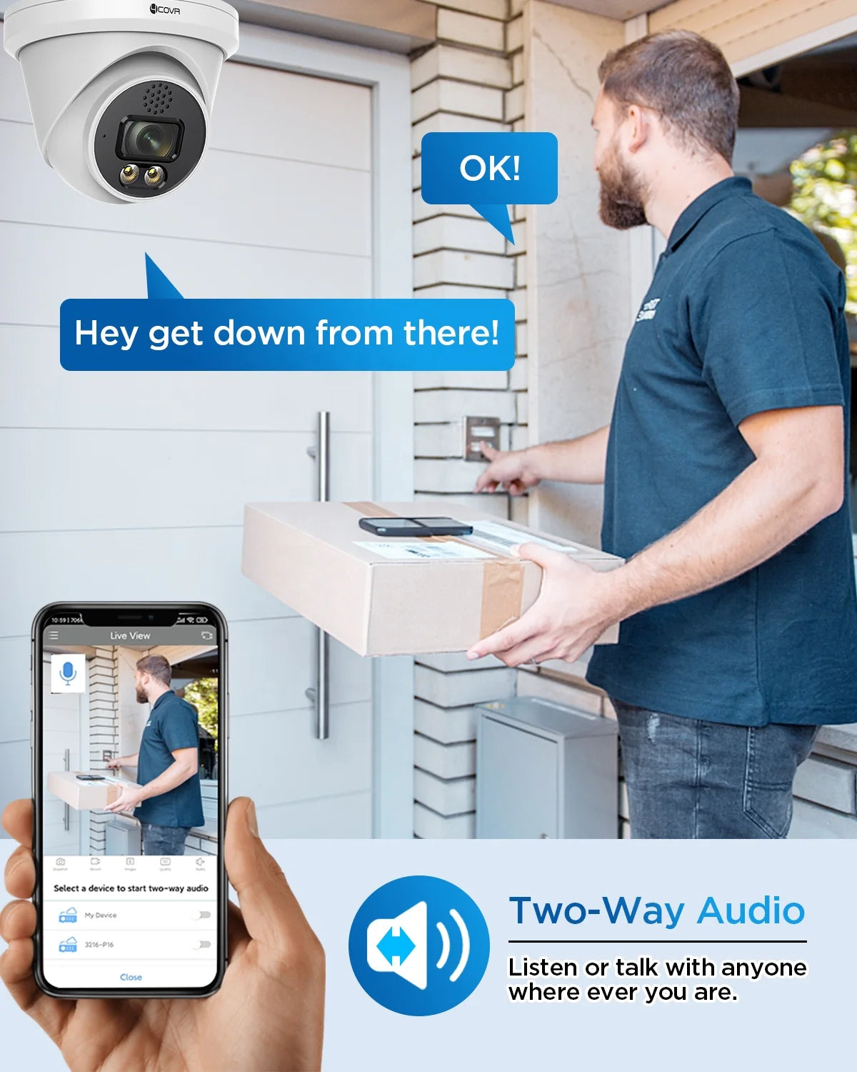 Caméra IP PoE 12 MP avec audio bidirectionnel, IP67, H.265, détection personnes/véhicules