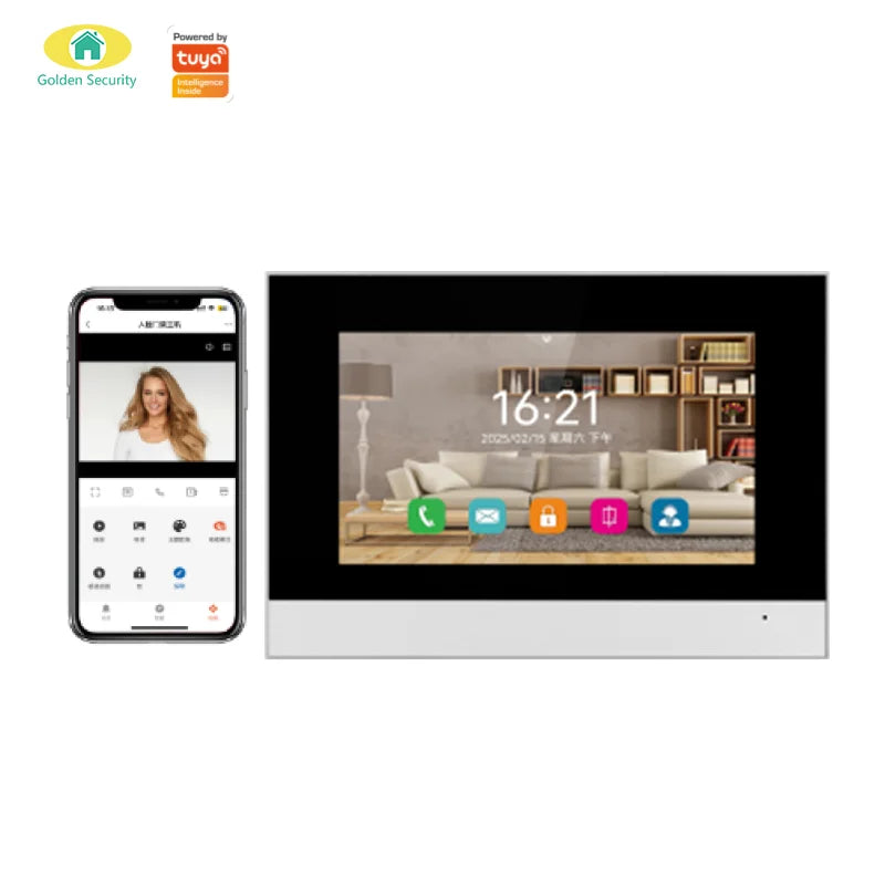 Interphone vidéo intérieur 7 pouces P7007PRO, Tuya App, WiFi/PoE, SOS, détection gaz, Linux