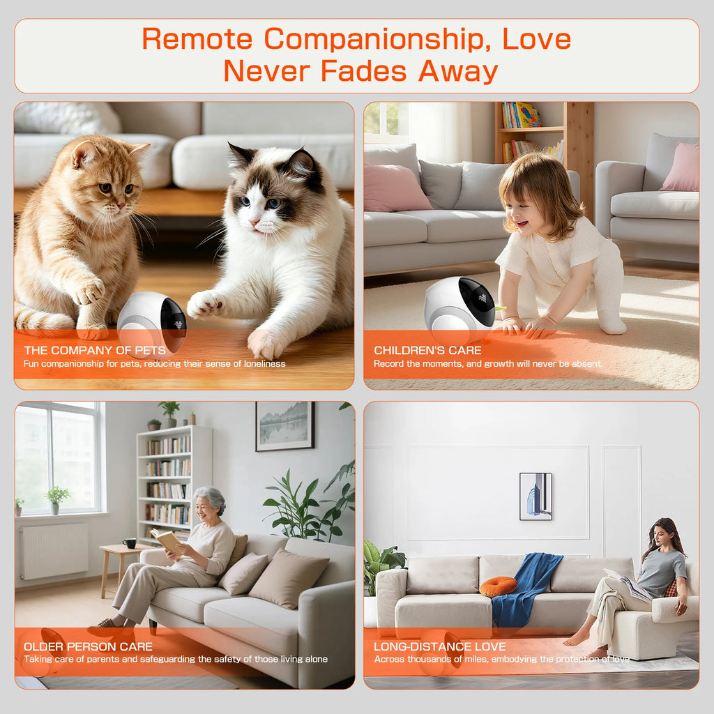 Robot domestique intelligent avec intelligence artificielle, protection et sécurité mobiles à 360°, surveillance des enfants et des personnes âgées, interaction avec les animaux domestiques, jouet laser, contrôle via application, charge automatique