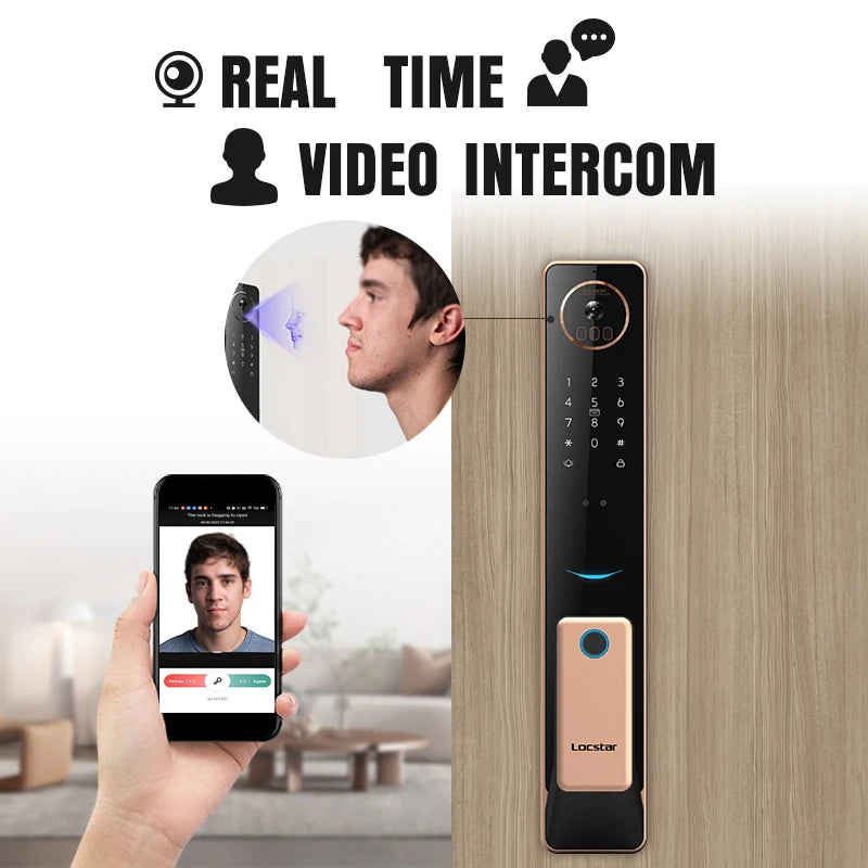 Locstar télécommande intelligente Tuya Wifi Cerradura Inteligente 3D reconnaissance faciale biométrique serrure de porte avec caméra de sonnette