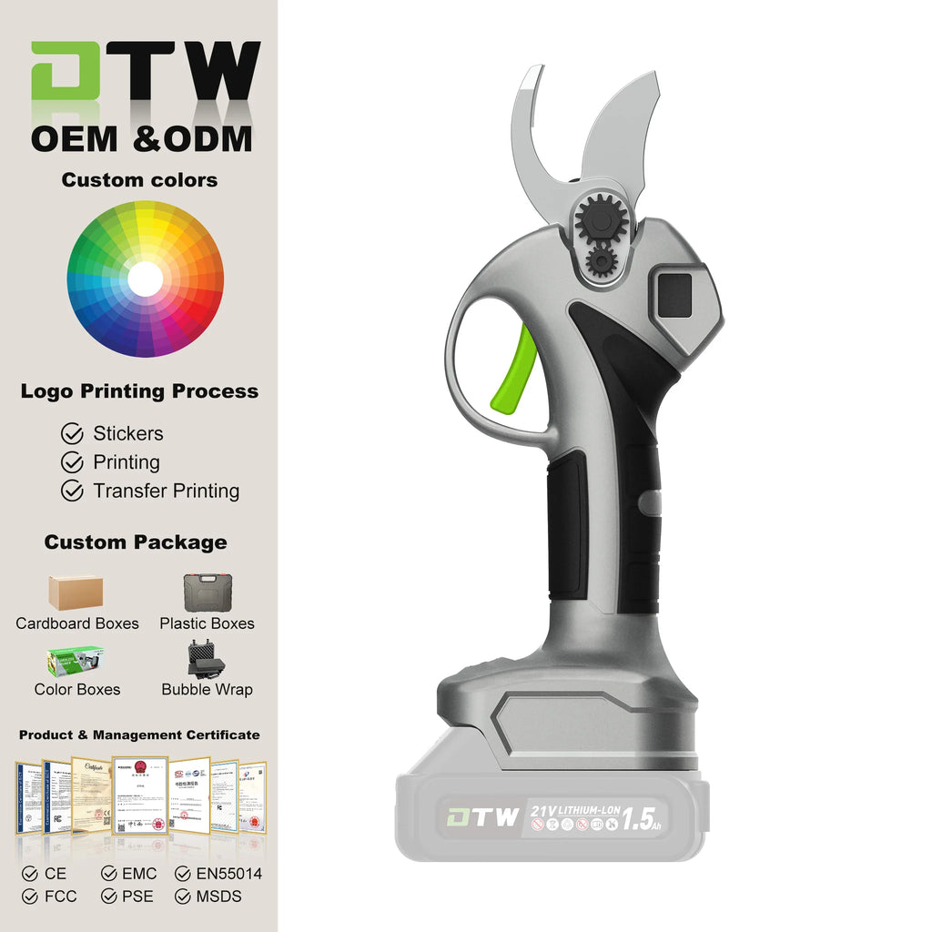 Sécateur sans fil DTWA1-0030, lames en acier SK5, écran LCD, 400 W, diamètre de coupe 28 mm, idéal pour le bricolage, le plastique et le caoutchouc.