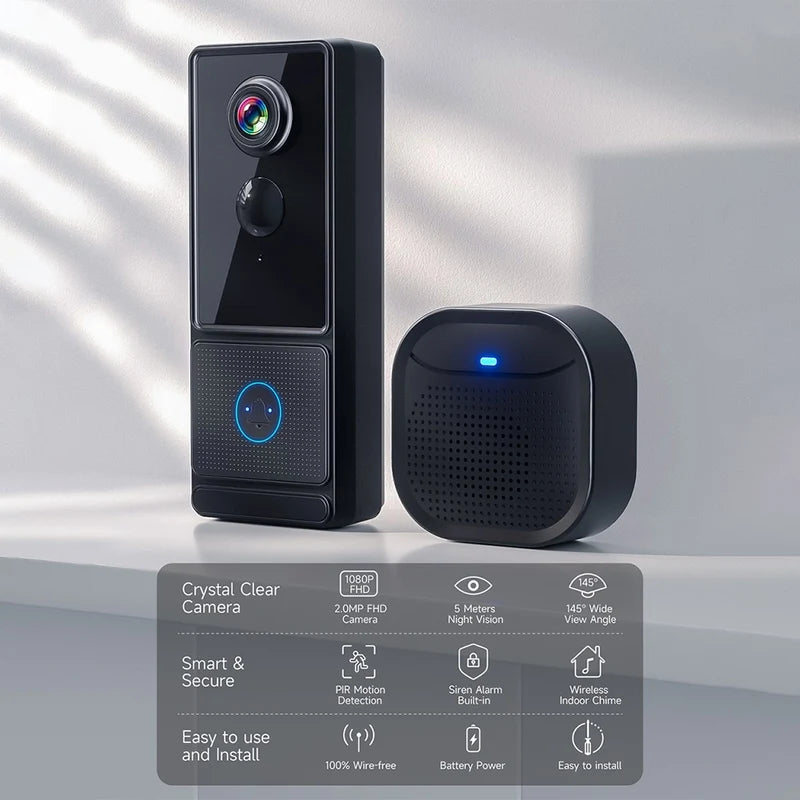 Sonnette vidéo sans fil intelligente IP65 1080p alimentée par batterie avec application Cloudedge, système d'interphone WiFi et moniteur
