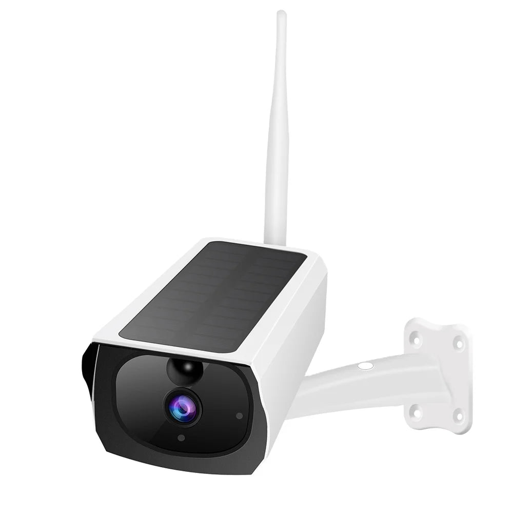 Caméra de surveillance extérieure Tuya IP solaire 1080p HD Wi-Fi 1,5 W, format bullet, alimentée par batterie, longue autonomie en veille.