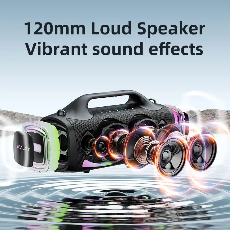 Enceinte Outdoor ZEALOT S79 – 100 W, IPX6, LED RGB, batterie externe et Bluetooth 5.2