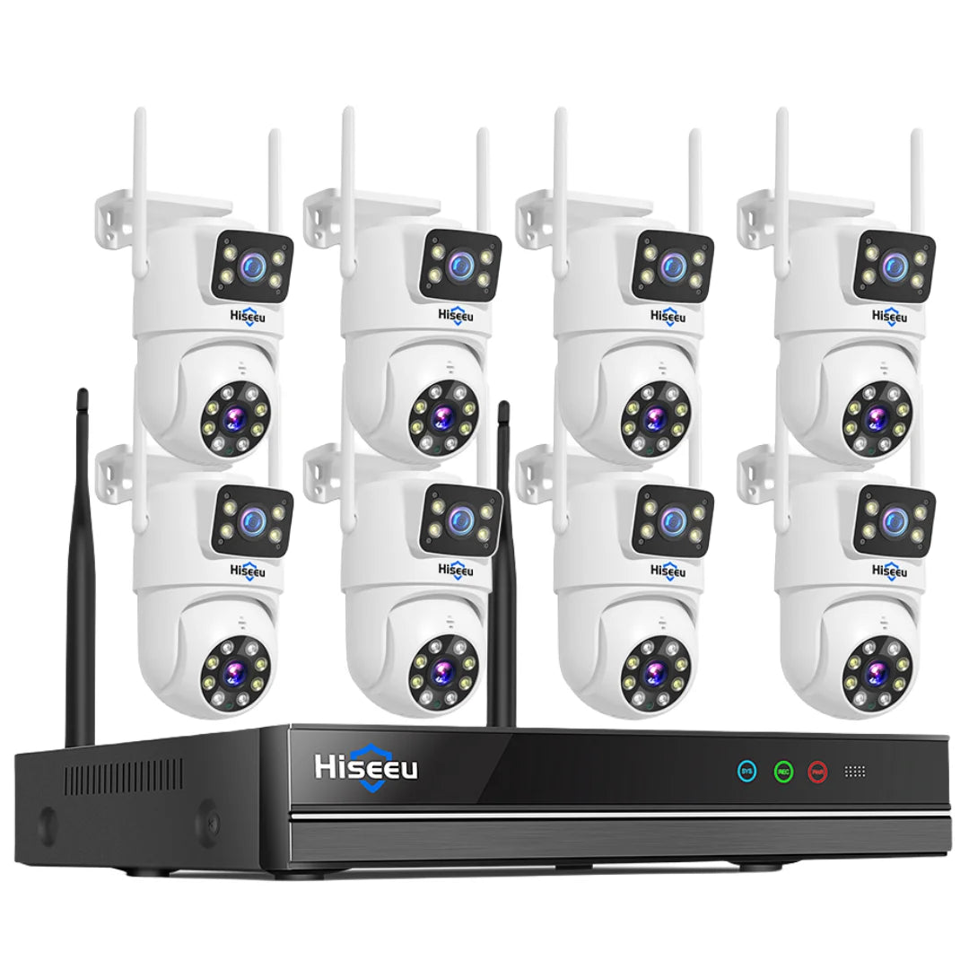 Système de caméra NVR 16 canaux à double objectif 5 GHz avec vision nocturne couleur et caméra de sécurité PTZ sans fil WiFi extérieur