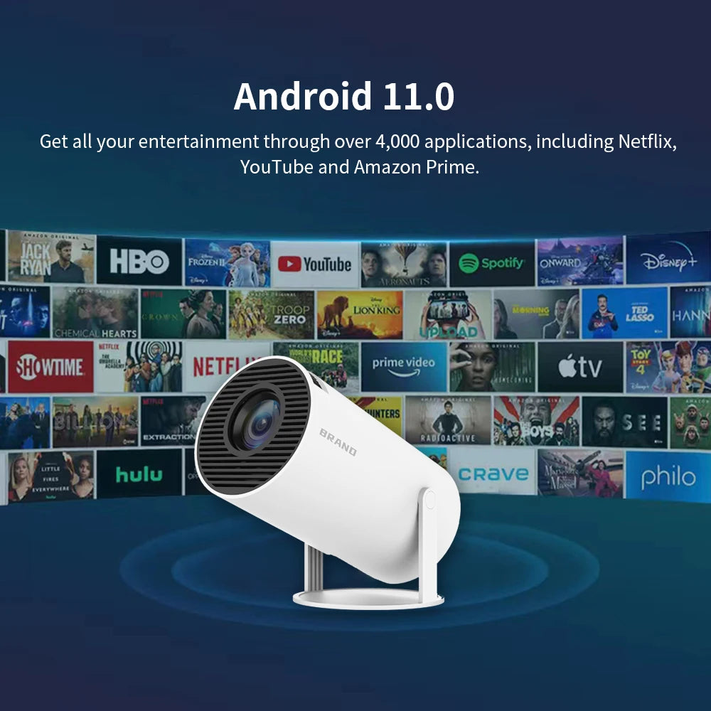 Projecteur JJ HY300 Mini – 4K, 1600 Lumens, Android 11, WiFi 6 & HP Intégrés