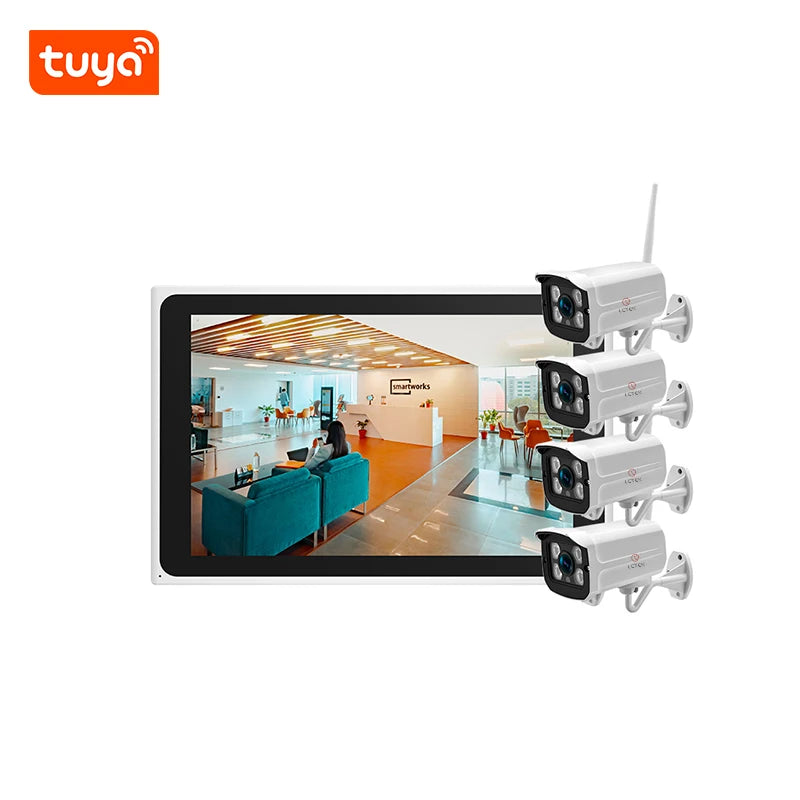 Kit NVR sans fil 3MP LCLCTEK TUYA SMART 4CH avec moniteur à écran LCD 10" et système de caméras de vidéosurveillance de sécurité