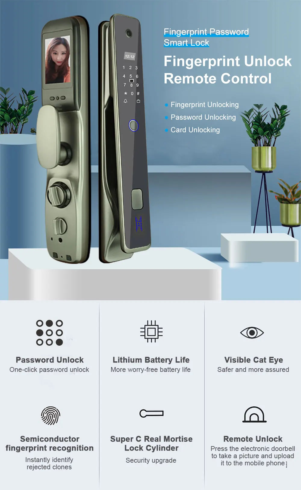 Nouveauté 2026 : Sonnette connectée Tuya Wifi, serrure de porte intelligente avec visiophone et caméra intégrée
