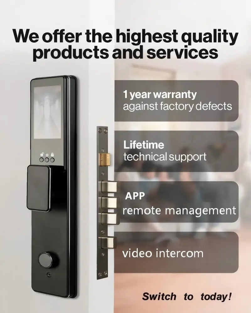 Sonnette vidéo connectée TUYA pour bois et alliage d'aluminium, déverrouillage multiple (carte/clé/mot de passe/empreinte digitale/application), disponible dans le cloud