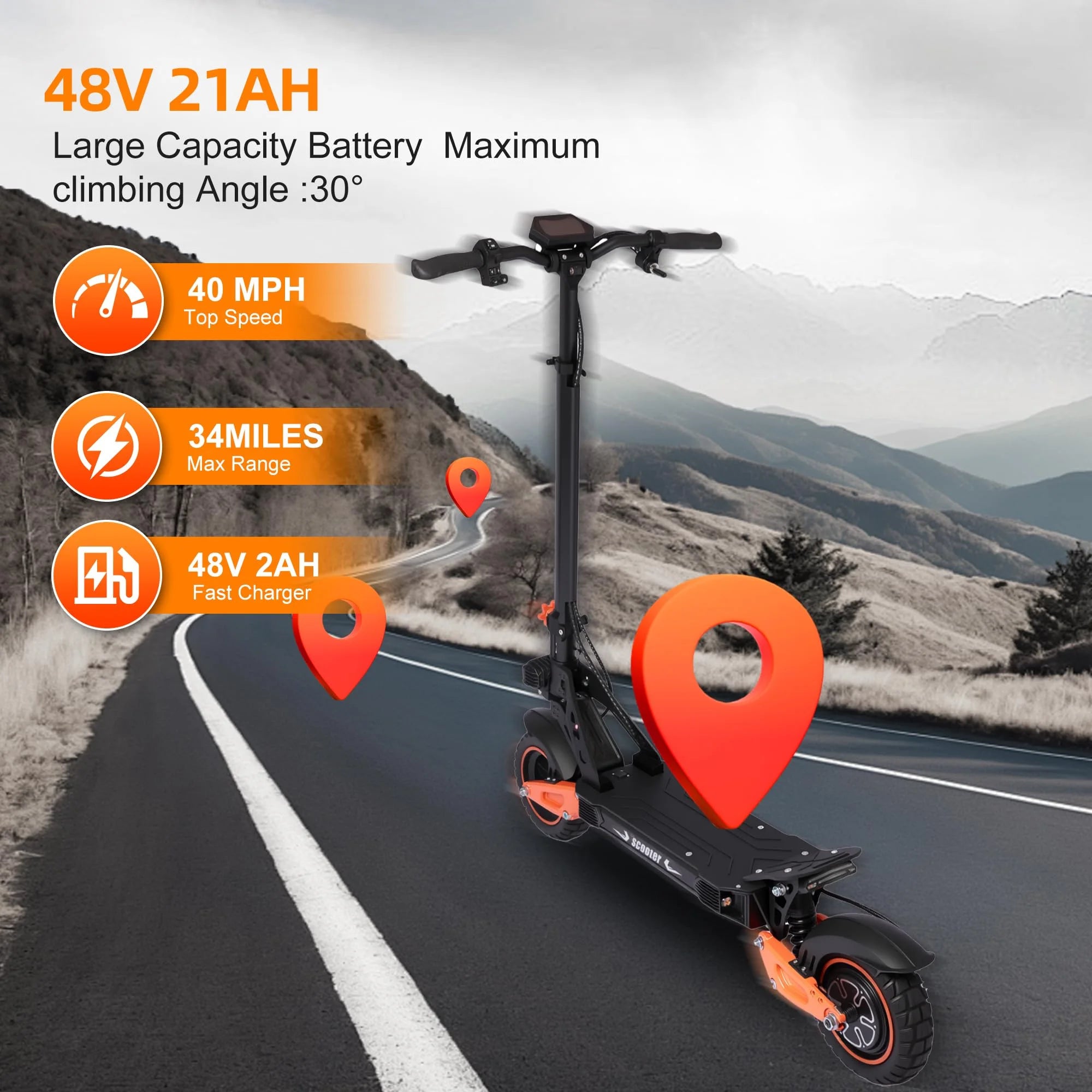 Trottinette électrique N9 (modèle 2025) : autonomie de 50 km, puissance de 1 200 W, vitesse maximale de 55 km/h. Trottinette électrique pliable pour adultes, disponible en entrepôt aux États-Unis.