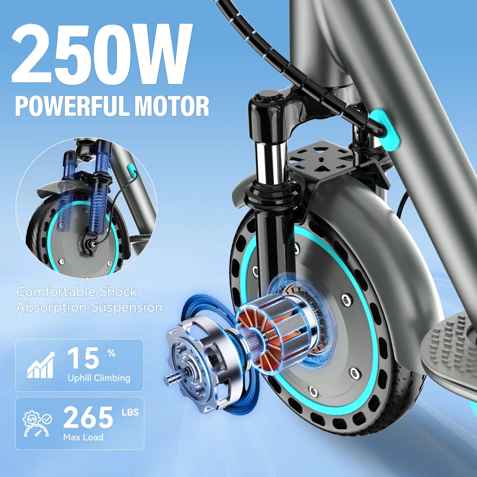 Scooter Électrique Adulte 250 W | Double Suspension, Batterie 10,5 Ah, Vitesse 25 km/h et Écran LED
