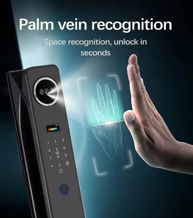 Prix fabricant : Serrure de porte intelligente entièrement automatique avec caméra WiFi, reconnaissance faciale 3D, lecteur d'empreintes digitales biométriques