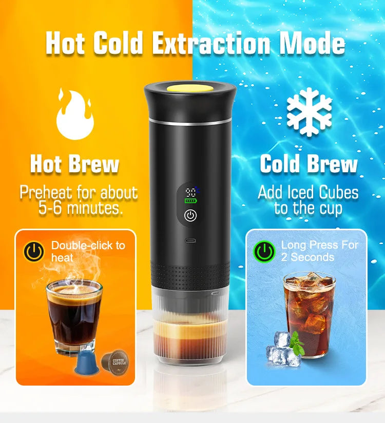 Machine à expresso portable 3 en 1 à chauffage automatique, semi-automatique, pour usage domestique et extérieur, facile à nettoyer.