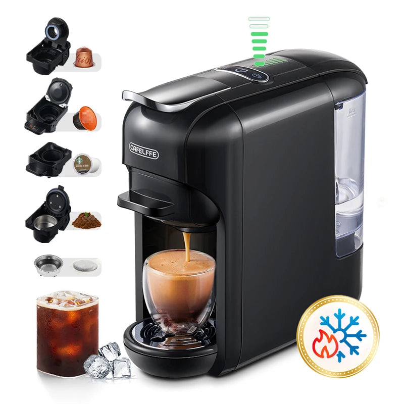Machine à café CAFELFFE 5 en 1, électrique, en plastique, 20 bars, expresso, prépare des boissons chaudes et froides, 7 niveaux d'eau, multi-capsules