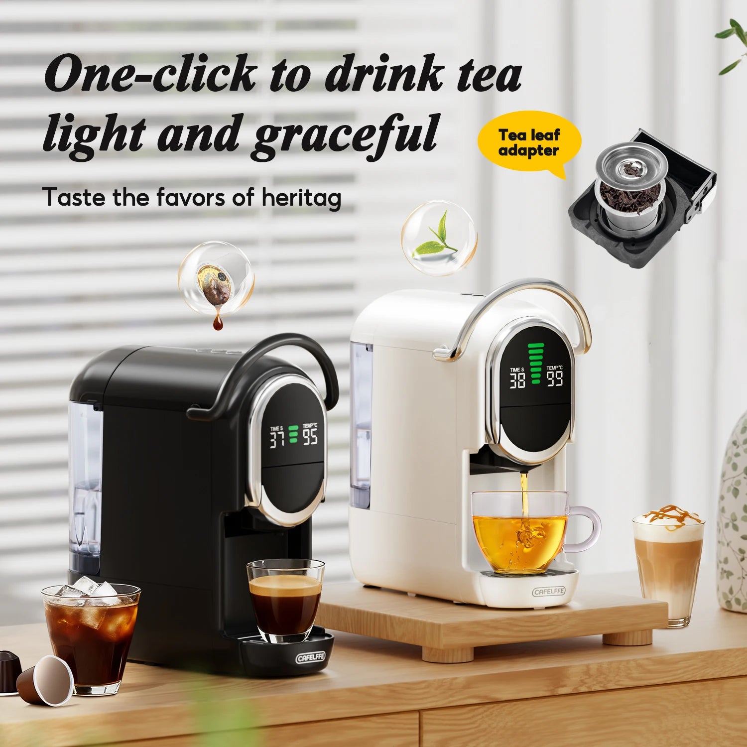 Machine à café Cafelffe MK-609S 6 en 1 : pression 20 bars, 7 niveaux d'eau réglables, réservoir 600 ml, eau chaude/froide, expresso, format compact.