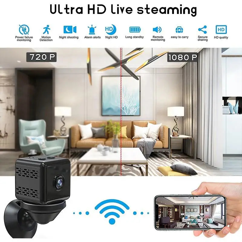 Mini caméra de surveillance sans fil avec vision nocturne 1080p et audio bidirectionnel pour la maison