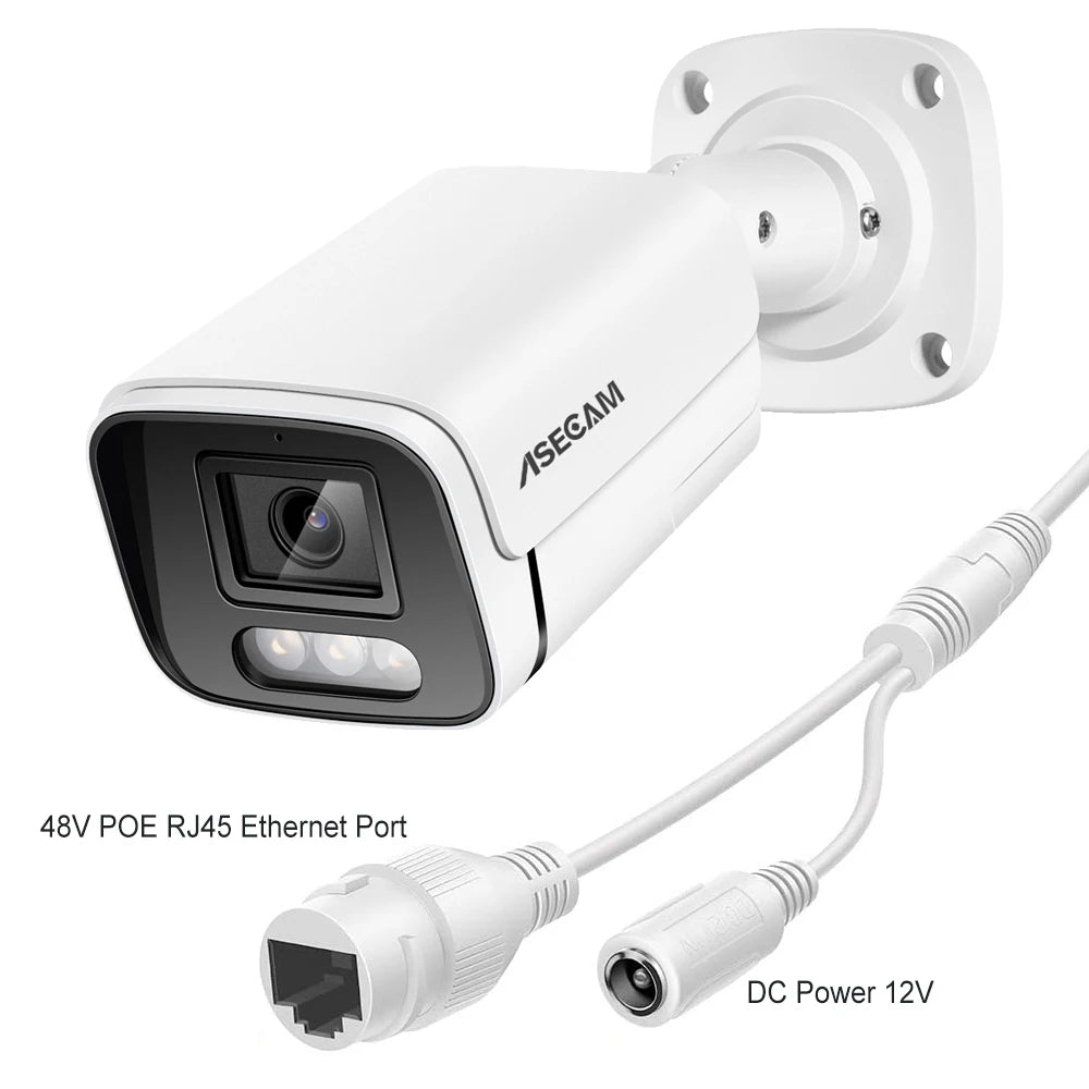 Caméra IP bullet ASECAM 8 MP, PoE, IP67, H.265, vision nocturne couleur, CE, extérieur