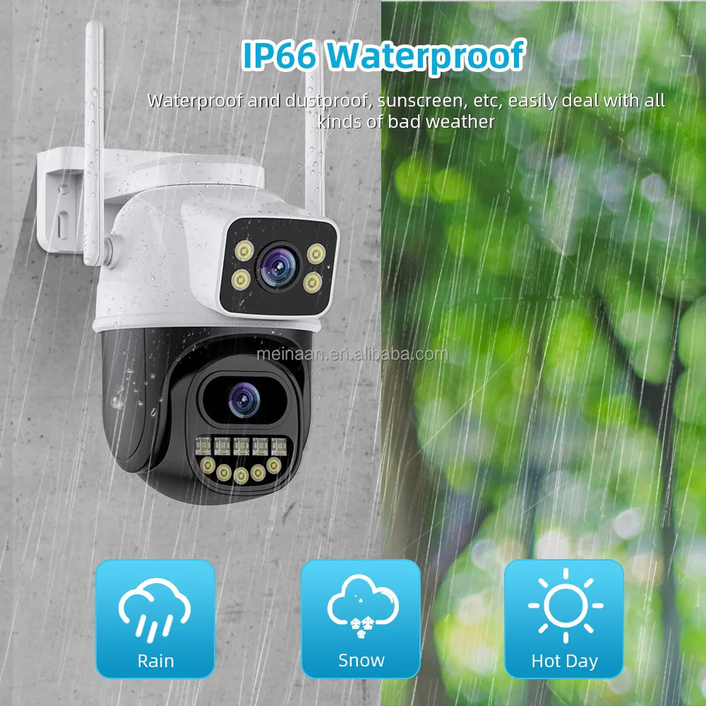 Caméra de sécurité IP PTZ 4K sans fil WiFi extérieur 8MP en stock, application ICSee, double objectif, caméra de surveillance WiFi domestique