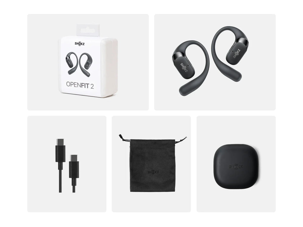 Écouteurs Open-Ear SHOKZ OpenFit 2 – Bluetooth, LED, Micro & Crochet Confortable
