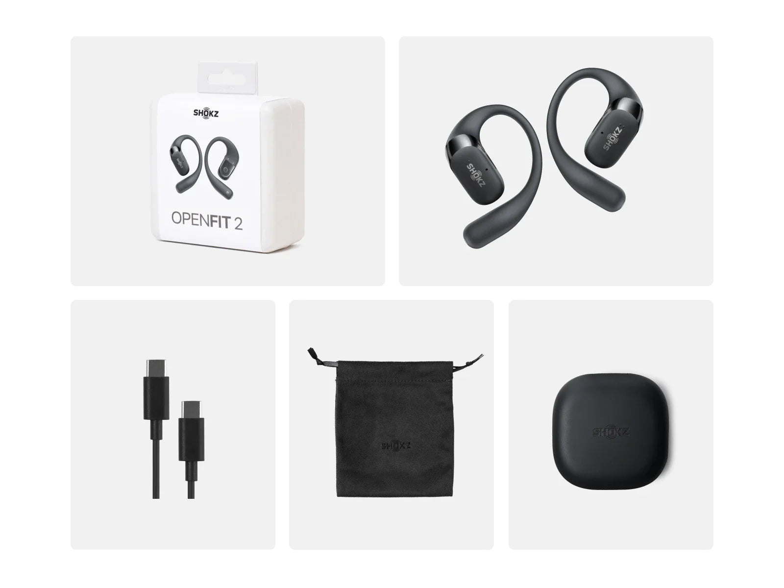 Écouteurs Open-Ear SHOKZ OpenFit 2 – Bluetooth, LED, Micro & Crochet Confortable