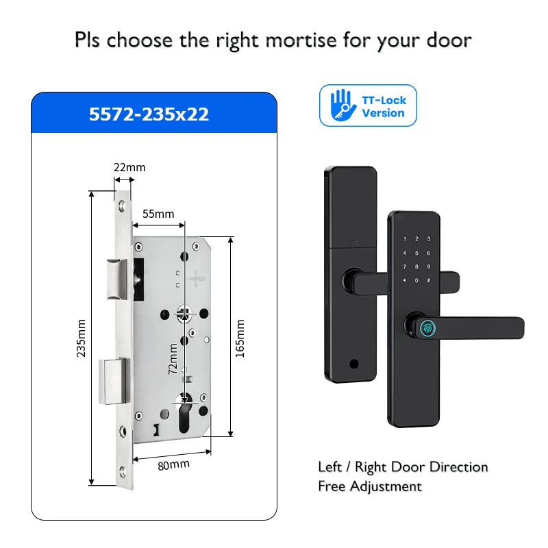 Serrure de porte intelligente Bluetooth TTLock avec application d'empreinte numérique, carte à code et écran tactile. Serrure électronique numérique de sécurité pour la maison.