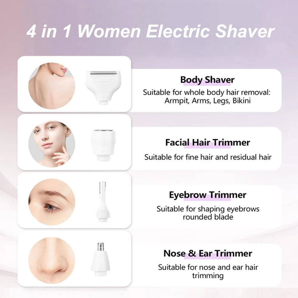 Rasoir électrique 4 en 1 pour femme, mini rasoir électrique, tondeuse, lames en acier inoxydable