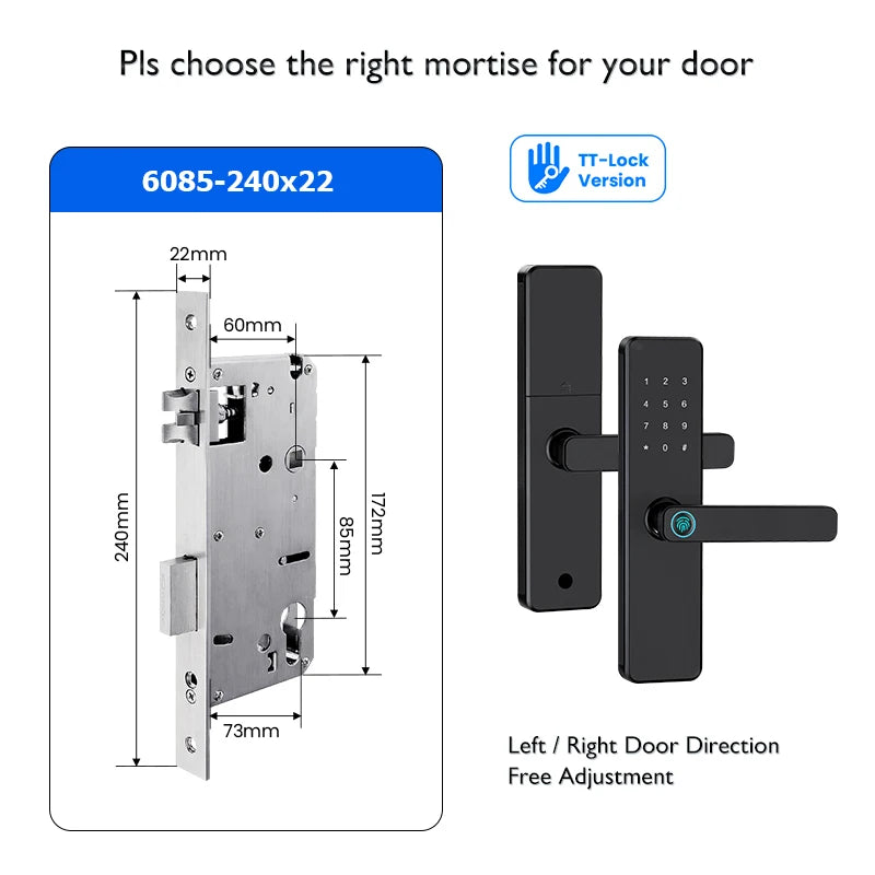 Serrure de porte intelligente Bluetooth TTLock avec application d'empreinte numérique, carte à code et écran tactile. Serrure électronique numérique de sécurité pour la maison.