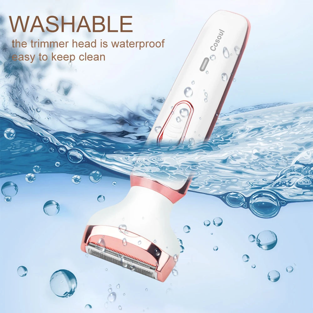 Rasoir électrique 4 en 1 pour femmes, rasoir corporel portable et indolore pour aisselles, maillot, soutiens-gorge, jambes, visage et moustache.
