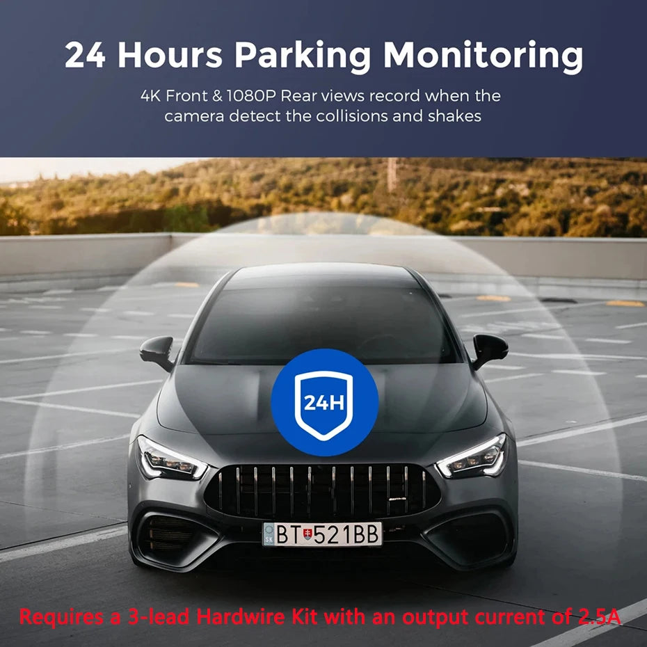 Caméra embarquée 4K UHD pour voiture, double objectif avant et arrière, GPS, Wi-Fi, mode parking 24h, vision nocturne, enregistreur vidéo DVR.