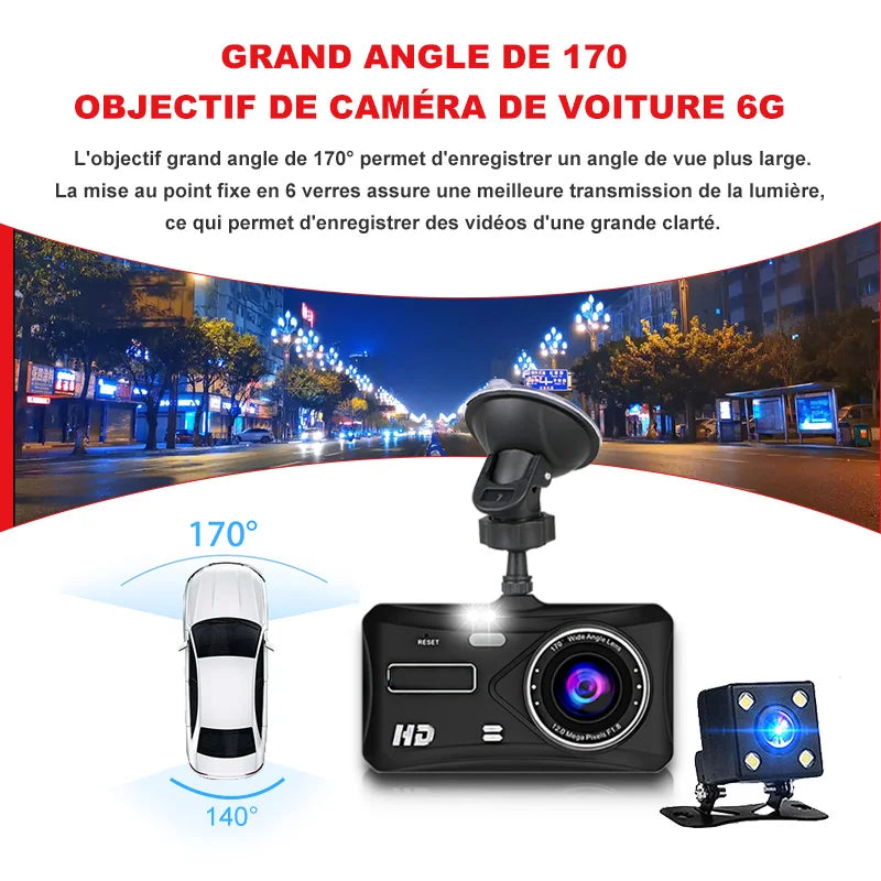 Caméra embarquée HD 1080p tactile avec vision nocturne, enregistreur vidéo pour véhicule, enregistreur de conduite avant et arrière.