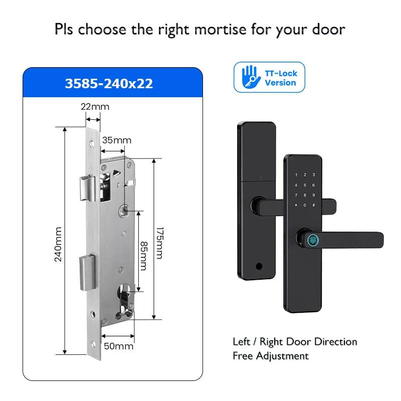 Serrure de porte intelligente Bluetooth TTLock avec application d'empreinte numérique, carte à code et écran tactile. Serrure électronique numérique de sécurité pour la maison.