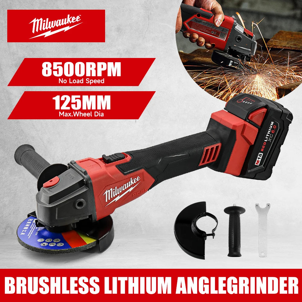 Meuleuse d'angle sans fil Milwaukee M18 de 125 mm avec interrupteur à palette sans verrouillage pour le polissage et la découpe