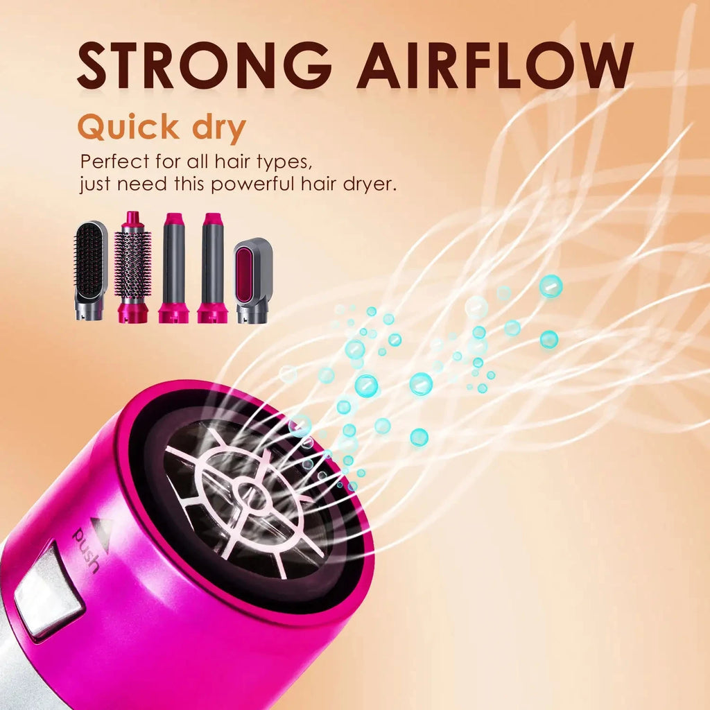 Sèche-cheveux 5 en 1, peigne électrique, brosse lissante à ions négatifs, brosse soufflante, kit de brosses amovibles